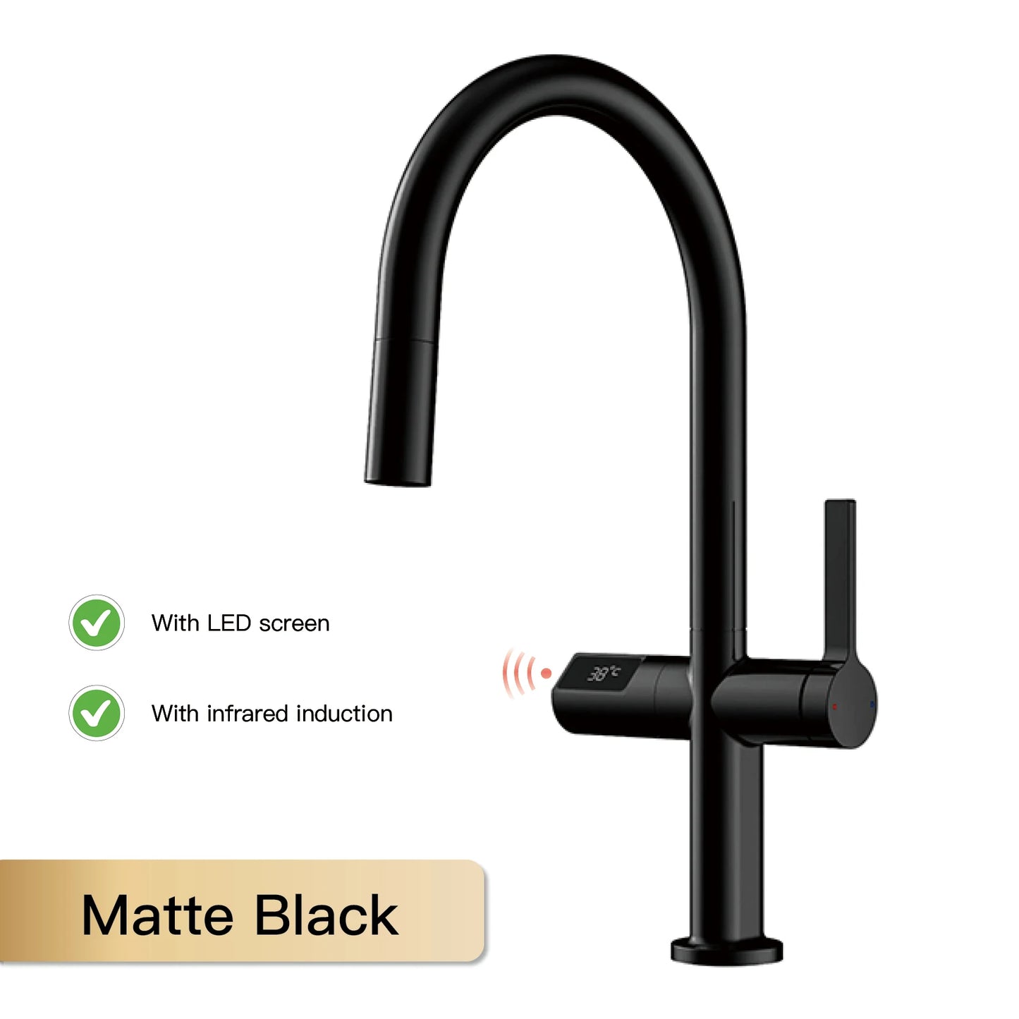Gun Gray Brass Kitchen Faucet with Digital Display, Sensor, Pull-Out Spray, Hot & Cold Mixer
