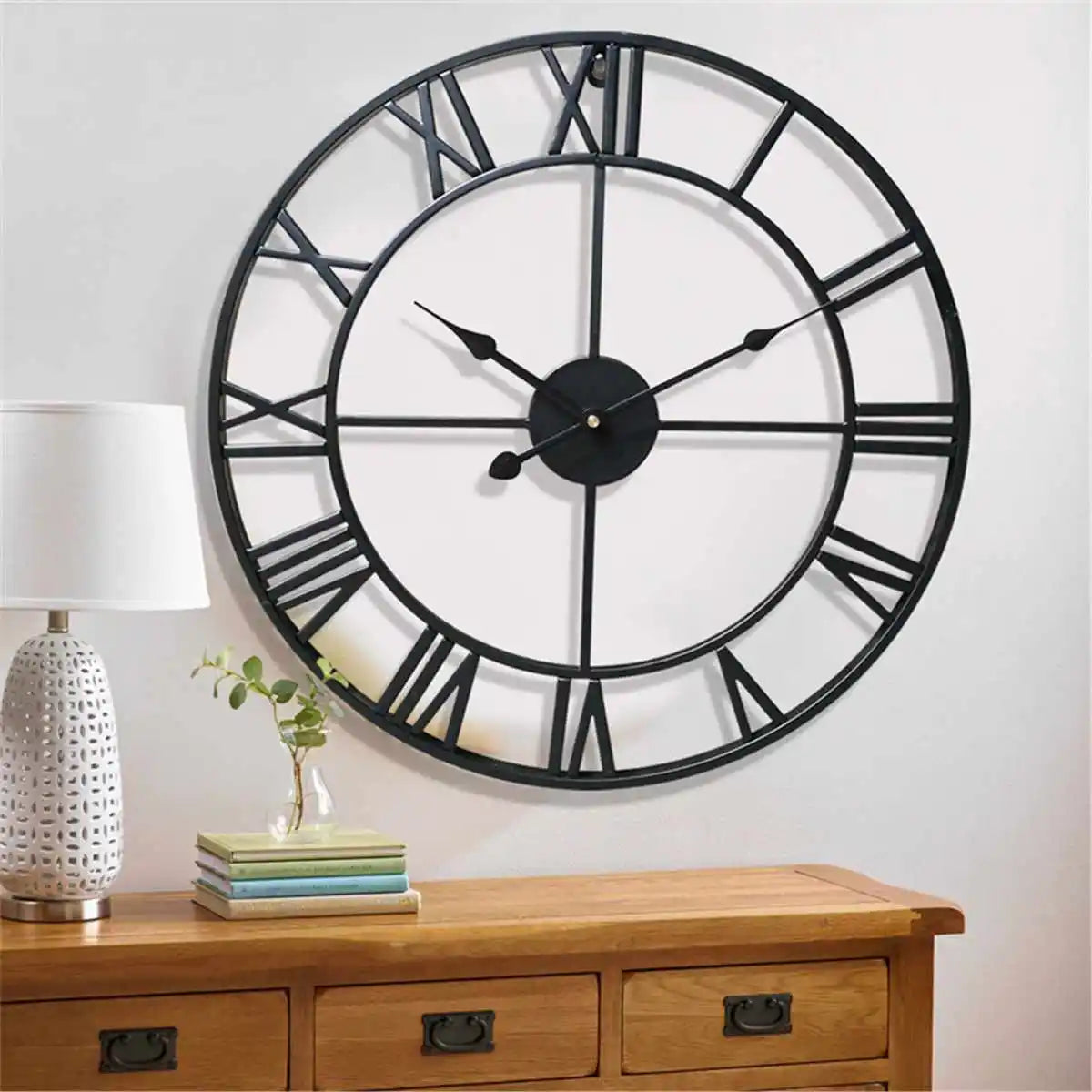 Vintage Roman Numerals Large Wall Clock – Silent 3D Metal Decor for Living Room, Modern Nordic Hanging Clock