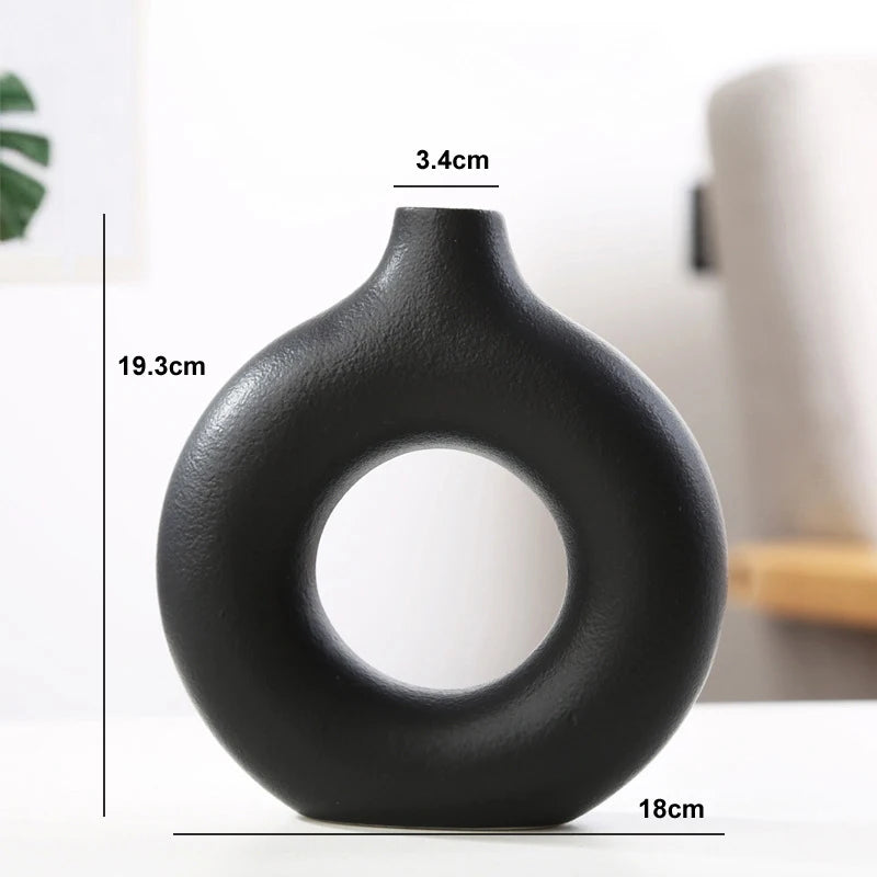 Nordic Hollow Ceramic Donut Vase – Modern Home & Office Decor