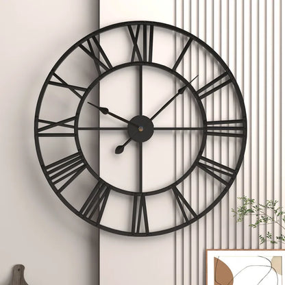 Vintage Roman Numerals Large Wall Clock – Silent 3D Metal Decor for Living Room, Modern Nordic Hanging Clock